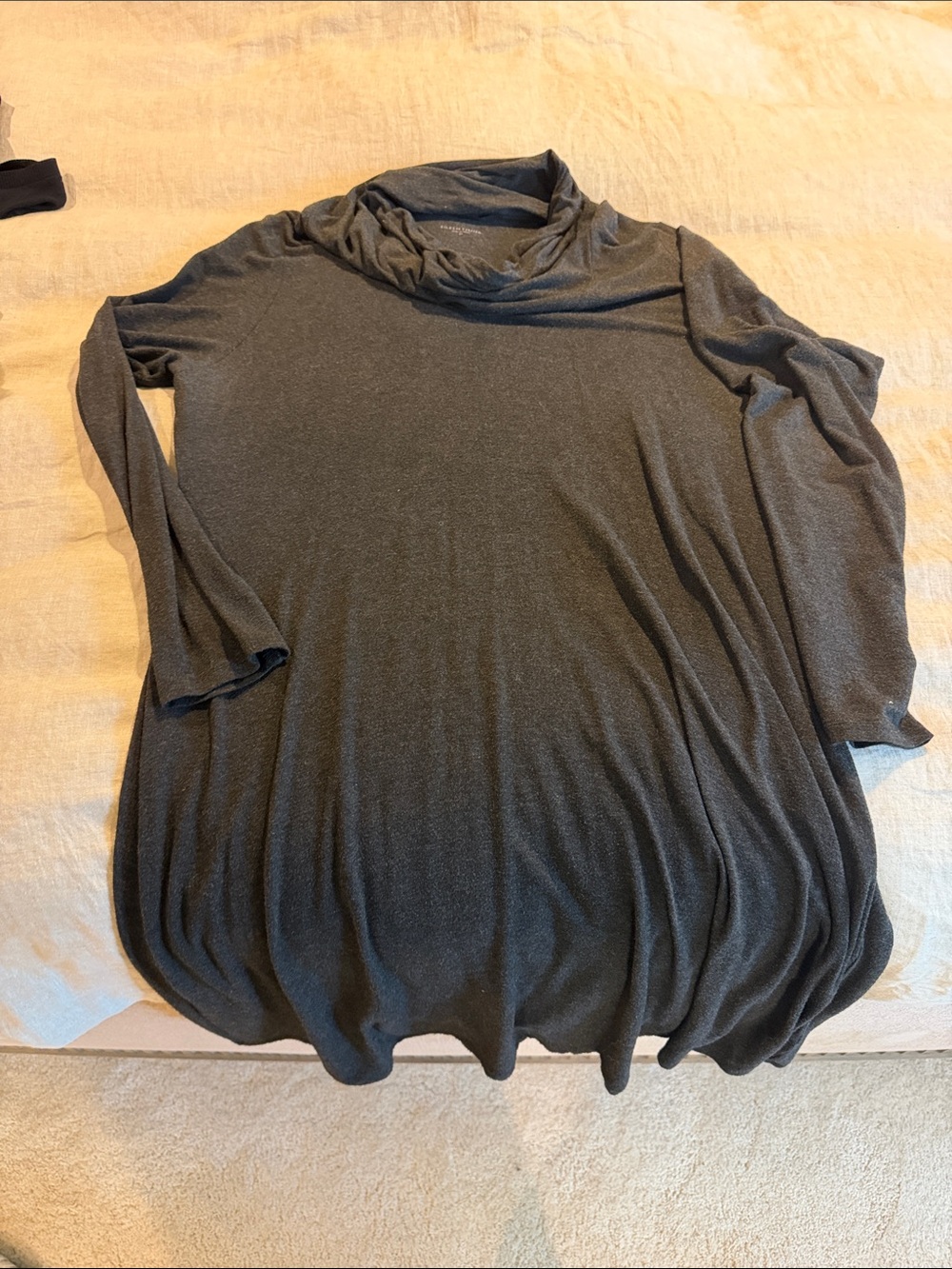 Eileen Fischer  Charcoal Gray Cowl Neck Long-Sleeve cotton dress XL